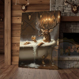 Maxcorners Deer Gentleman Sitting by Fireplace Wrapped Canvas