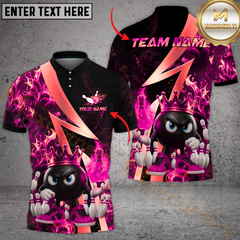 Maxcorners Bowling Royal Flames Multicolor Customized Name, Team Name 3D Polo Shirt