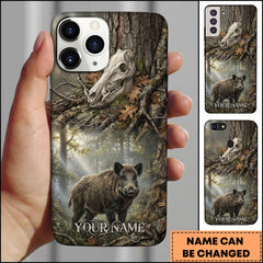 Maxcorners Artist Hunting Wild Boar Deer Skull Forest Realistic Camo Personalized Name Phone Case