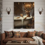 Maxcorners Deer Gentleman Sitting by Fireplace Wrapped Canvas