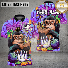 Maxcorners Bowling Shirt Cool Chimp Smoking Cigar Graffiti Art Multioptions Personalized Name, Team Name 3D Shirt (4 Colors)