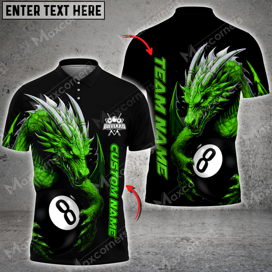 Maxcorners Billiard Dragon Ball 8 Multicolor Options Personalized Name, Team Name 3D Polo Shirt (4 Colors)