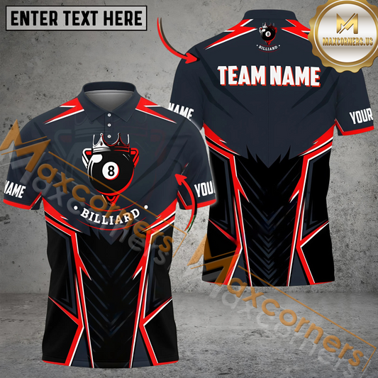 Maxcorners Ball 8 King Billiard Jersey Multicolor Options Personalized Name, Team Name 3D Polo Shirt (4 Colors)