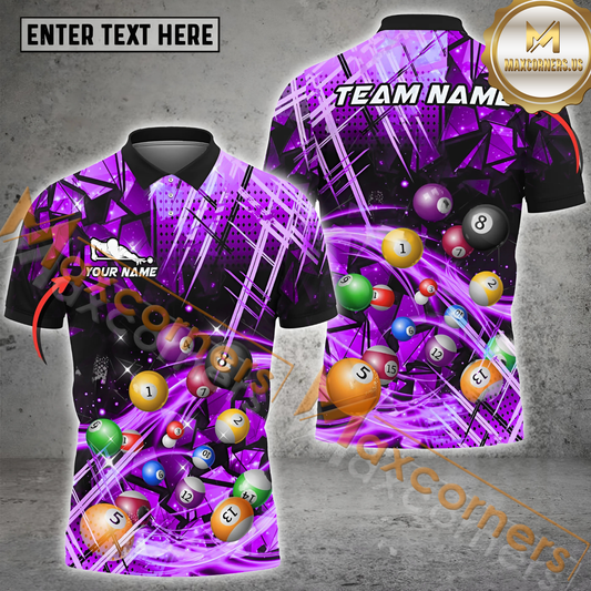 Maxcorners Colorful Twinkle Billiard Jersey Multicolor Option Customized Name, Team Name 3D Polo Shirt