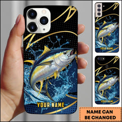 Maxcorners Tuna Fishing Phone Case Dynamic Water Splash Black Gold Line Personalized Name Phone Case