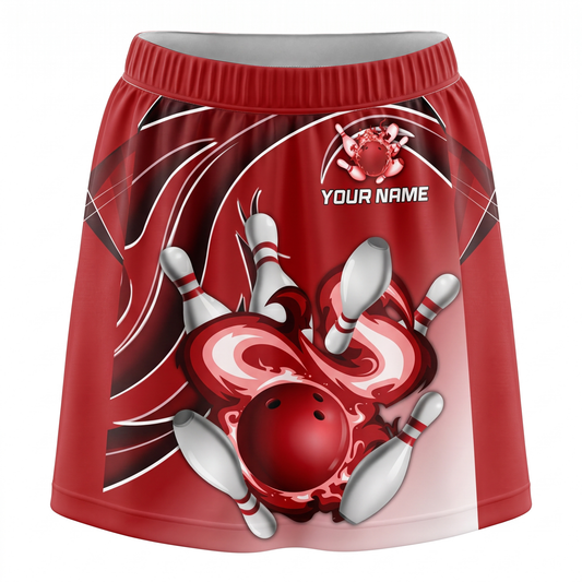 Maxcorners Bowling Red Flame Swirl Ball And Pins Personalized 3D Skirts With Shorts