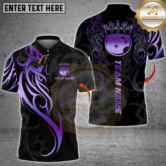 Maxcorners Bowling Sport Crown Ball Flame Multicolor Customized Name, Team Name 3D Shirts