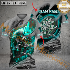 Maxcorners Darts Flame Skull Mutilcolor Options Personalized Name, Team Name 3D Polo Shirt