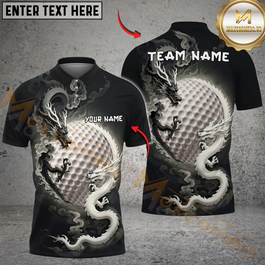Maxcorners Golf Double Dragon Black White Design Customized Name, Team Name Shirts