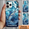 Maxcorners Fishing Phone Case Blue Water Splash Fish Art Personalized Name 3D Phone Case (10 Fish Species)
