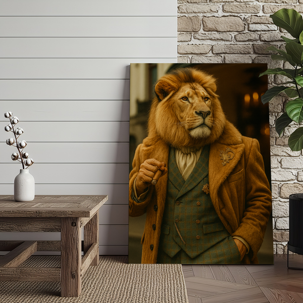 Maxcorners Lion Gentleman Portrait 3D Wrapped Canvas