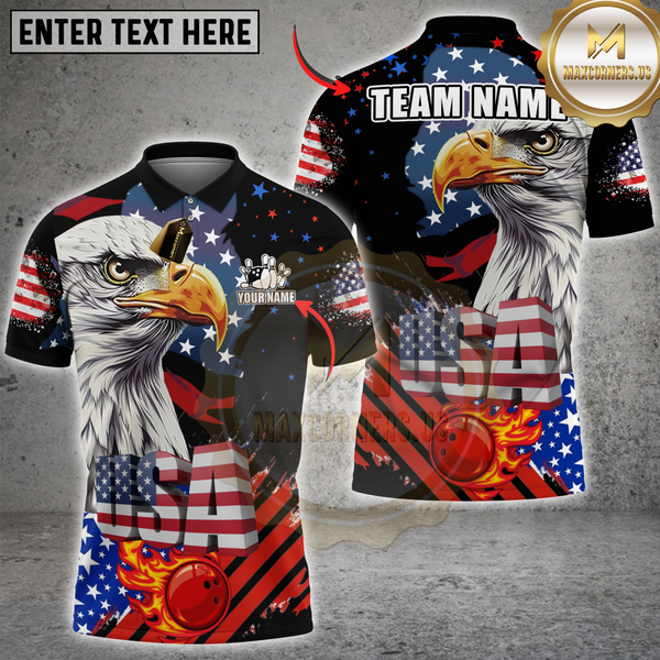 Maxcorners Bowling Sport USA Eagle Fire Ball Flag Personalized Name 3D Unisex Shirt