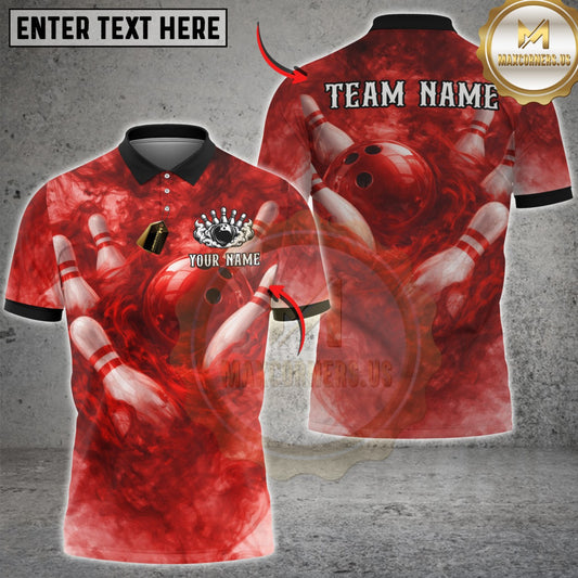 Maxcorners Bowling Dramatic Red Smoke Flare Multicolor Customized Name, Team Name 3D Shirts