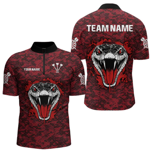 Maxcorners Men’s Darts Team Shirt Featuring Fierce Scarlet Cobra Head Snakeskin Pattern LM1605