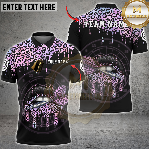 Maxcorners Darts Leopard Lips Dartboard Multicolor Customized Name, Team Name 3D Shirts