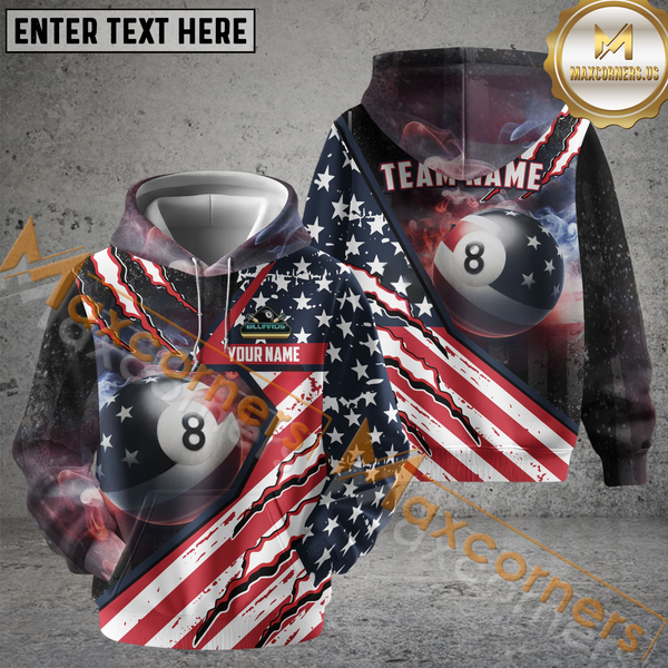 Maxcorners 8 Ball American Flag Patriot Billiard Jersey Customized Name, Team Name 3D Polo Shirt