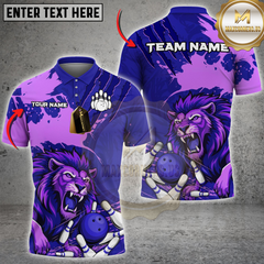 Maxcorners Bowling Roaring Lion Strike Multicolor Customized Name, Team Name 3D Shirts