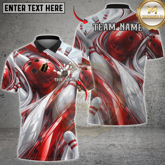 Maxcorners Bowling Abstract Fluid White Multicolor Customized Name, Team Name 3D Shirts