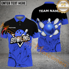 Maxcorners Ball And Pins Basic US Flag Bowling Jersey Multicolor Option Customized Name, Team Name 3D Polo Shirt