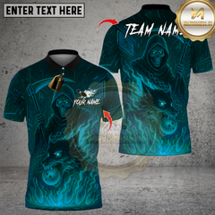 Maxcorners Bowling Flame Grim Reaper With Fire Wolf Multicolor Customized Name, Team Name 3D Shirts
