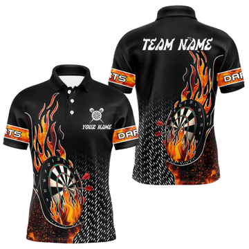 Maxcorners Men's Custom Darts Shirt With Flame Dartboards And Red Dart Arrows LM1605