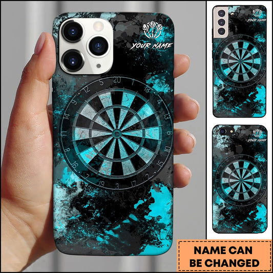 Maxcorners Darts Turquoise Grunge Dartboard Personalized Name Phone Case