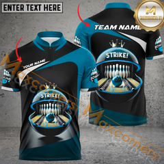 Maxcorners Funny Strike Bowling Jersey Multicolor Option Customized Name, Team Name 3D Polo Shirt