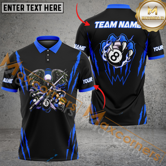 Maxcorners Ball 8 Eagle Claws Billiard Jersey Multicolor Options Personalized Name, Team Name 3D Polo Shirt (4 Colors)