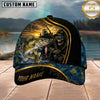 Maxcorners Fishing Skull Fisherman Sunset Gold Stripe Personalized 3D Cap
