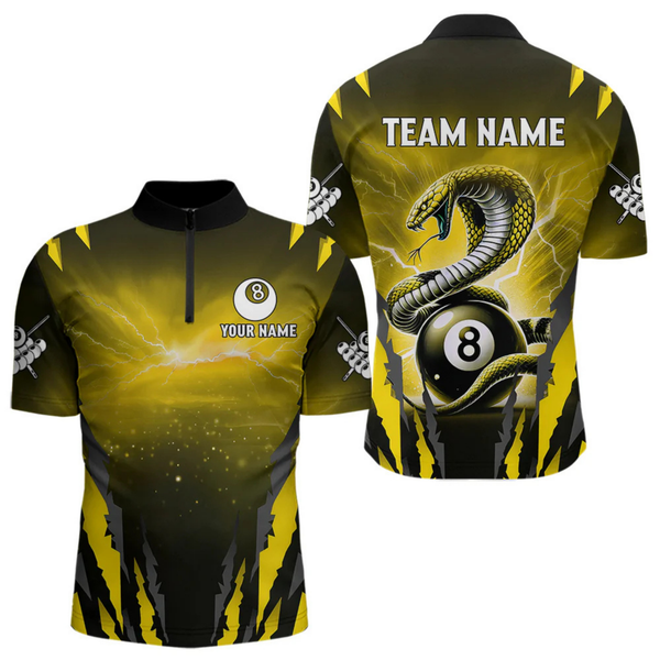 Maxcorners Personalized Thunder Lightning Cobra Snake Men Billiard Shirts, 8 Ball Billiard Team Jersey|Yellow LM1805
