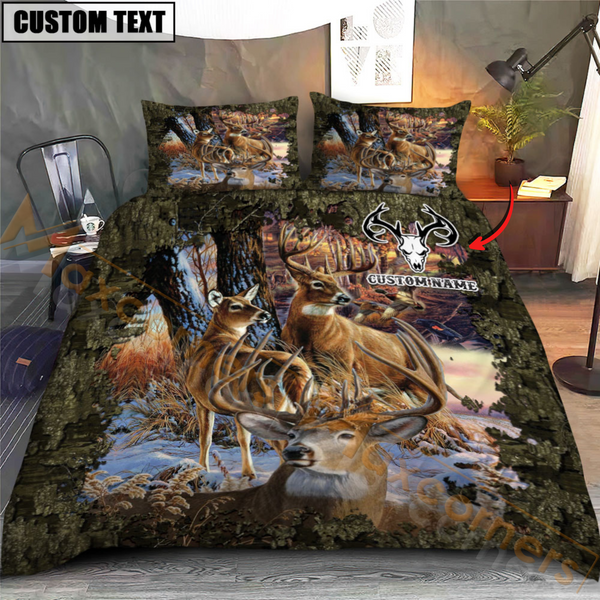 Maxcorners Hunting Deer Autunm Style Bedding Set 3D All Over Printed | Moss