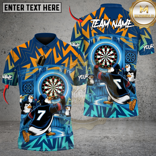 Maxcorners Darts Penguin Bullseye Personalized Name 3D Unisex Shirt