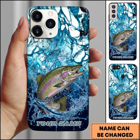 Maxcorners Chinook Fishing Phone Case Blue Water Splash Fish Art Personalized Name 3D Phone Case