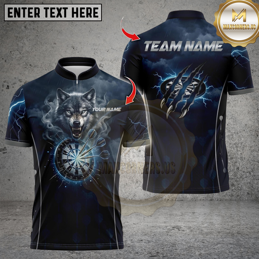 Maxcorners Darts Thunder Smoke Wolf Dartboard Personalized Name 3D Unisex Shirt