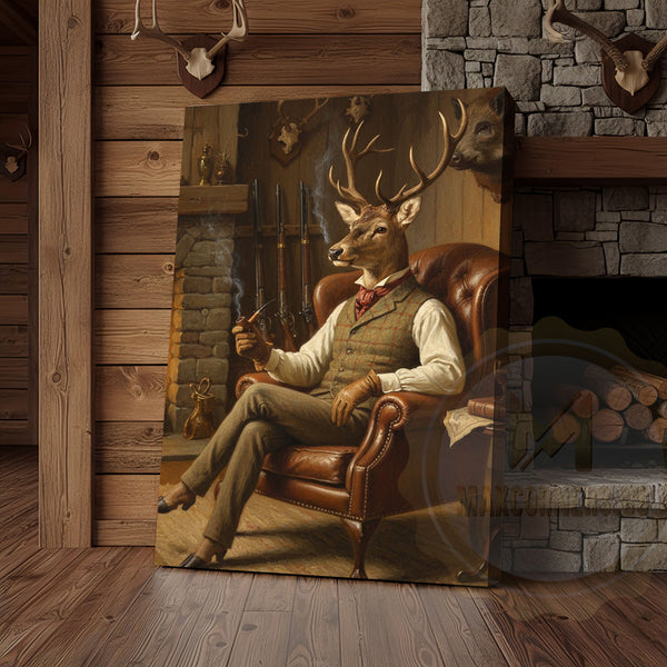 Maxcorners Deer Chef Flipping Pancake in Rustic Kitchen Wrapped Canvas