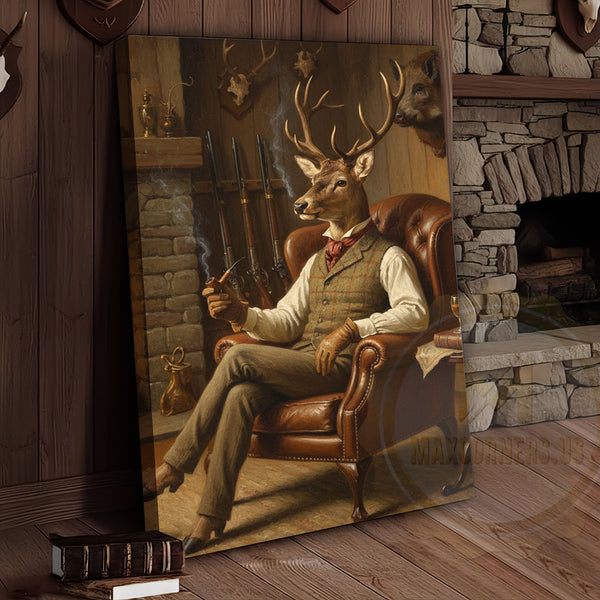 Maxcorners Deer Chef Flipping Pancake in Rustic Kitchen Wrapped Canvas