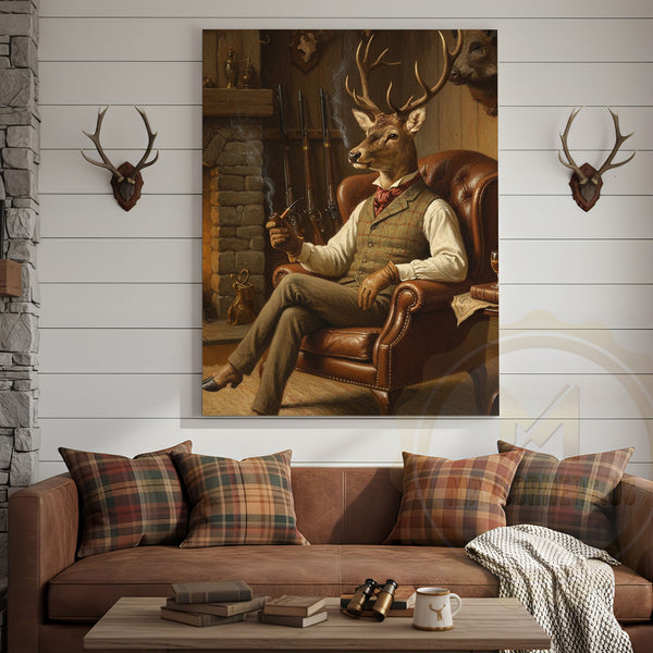 Maxcorners Deer Chef Flipping Pancake in Rustic Kitchen Wrapped Canvas