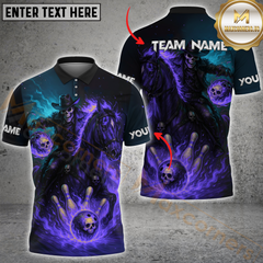 Maxcorners Bowling Shirt Fiery Cowboy Skeleton Ghost Rider Style Personalized Name, Team Name 3D Shirt (4 Colors)
