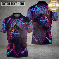 Maxcorners Darts Shirt Neon Jesus Dart Target Cyber Art MultiOptions Personalized Name, Team Name 3D Shirt