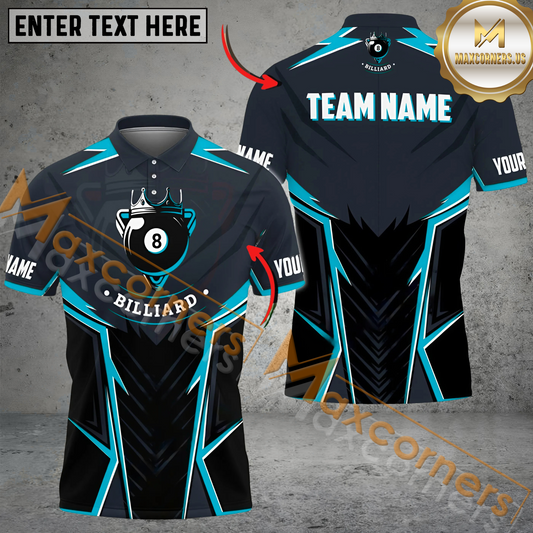 Maxcorners Ball 8 King Billiard Jersey Multicolor Options Personalized Name, Team Name 3D Polo Shirt (4 Colors)