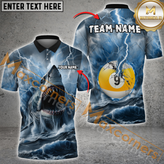 Maxcorners Ball 9 Shark and Lightning Billiard Jersey Multicolor Option Customized Name, Team Name 3D Polo Shirt