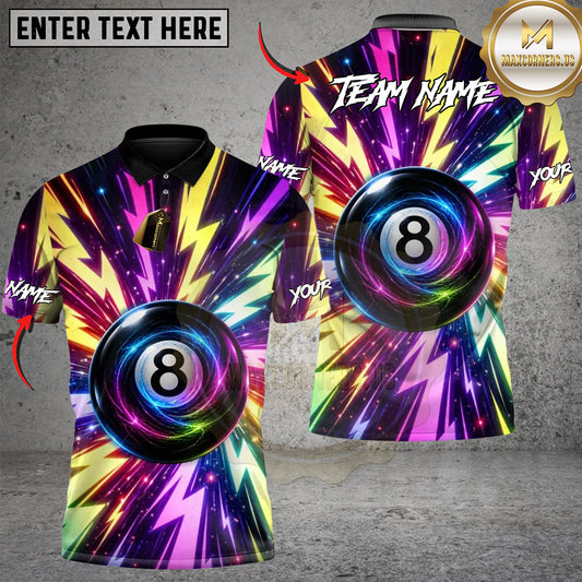 Maxcorners Neon Electric Storm 8-Ball Billiards Personalized Name 3D Unisex Shirt