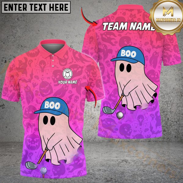 Maxcorners Boo Ghost Funny Golf Polo Shirt, Customized Name & Team Name 3D Shirts (4 Colors)