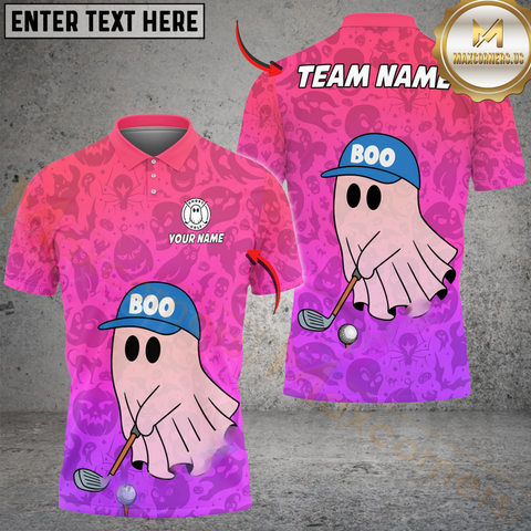 Maxcorners Boo Ghost Funny Golf Polo Shirt, Customized Name & Team Name 3D Shirts (4 Colors)