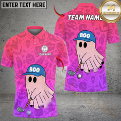 Maxcorners Boo Ghost Funny Golf Polo Shirt, Customized Name & Team Name 3D Shirts (4 Colors)