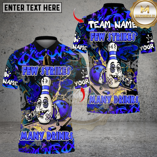 Maxcorners Few Strike Many Drinks Bowling Design Multicolor Customized Name, Team Name 3D Shirts