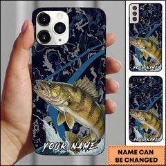 Maxcorners Walleye Fishing Dark Water Topographic Pattern Personalized Name Phone Case