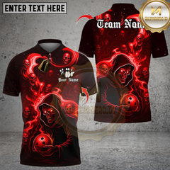 Maxcorners Bowling Flame Grim Reaper Multicolor Customized Name, Team Name 3D Shirts