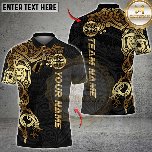 Maxcorners Darts Tribal Gold Pattern Multicolor Customized Name, Team Name 3D Shirts