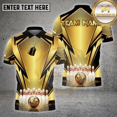 Maxcorners Bowling Shirt Gold Black Geometric Pattern Strike Design Multi Options Personalized Name, Team Name 3D Shirt